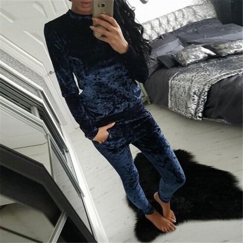 2 PCS Women Autumn Winter Tracksuit Velvet Hoodies + Pants Sport Sets Female Velour Fitness Set Traning Exercise Gym