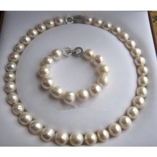 Unique Pearls jewellery Store 11 12mm Huge Size Freshwater Pearl Necklace Bracelet Jewellery Set Woman Wedding Birthday Gift