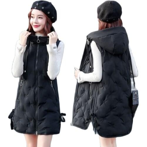 2021Autumn Winter New Cotton Vest Jacket Women Mid-Length Down Cotton Waistcoat All-Match Student Coat Female Sleeveless Outwear