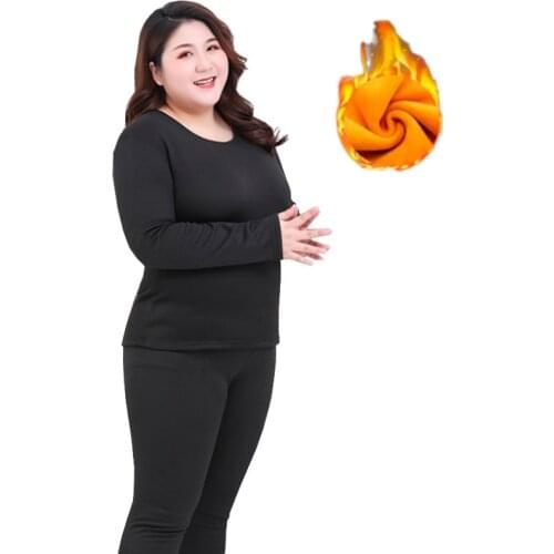 Winter Womens Thick Warm Fleece Long Johns Plus Large Size Hot Stretchy Thermals Suit Velvet Underwear Set Clothing Female