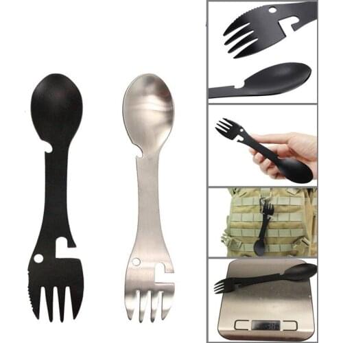1PCs Portable Camp Tableware Multitool Bottle Stainless Steel Cutlery Flatware Utensil Fork Can Opener Spork Picnic Multi Tools