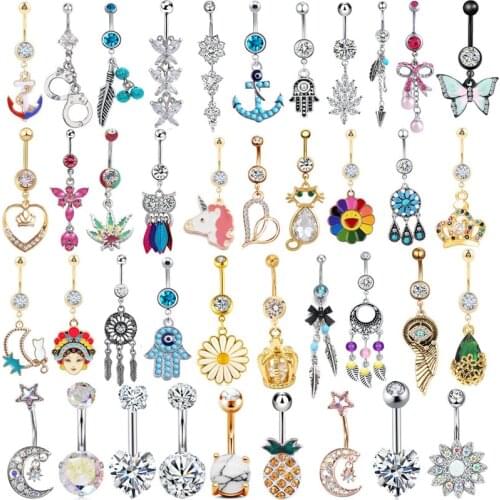 1PC Piercing Navel Surgical Steel 14g Belly Button Rings Belly Piercing Crystal Woman Body Piercing Jewelry Barbell Accessories