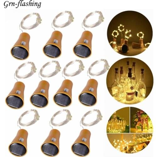 10pcs Solar Garland Fairy Light Wine Bottle Cork Lights LED String Lamp for Outdoor Indoor Christmas Home Party Wedding Decora