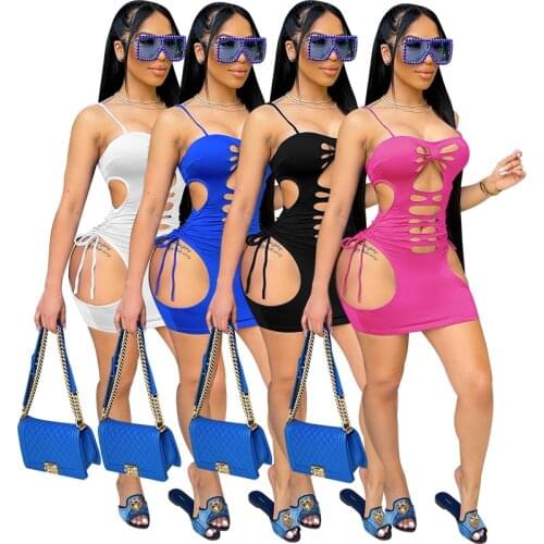 2021 Summer Women Dress Hollow Out Mini Dress Sleeveless Skinny Party Night Clubwear Dresses For Women