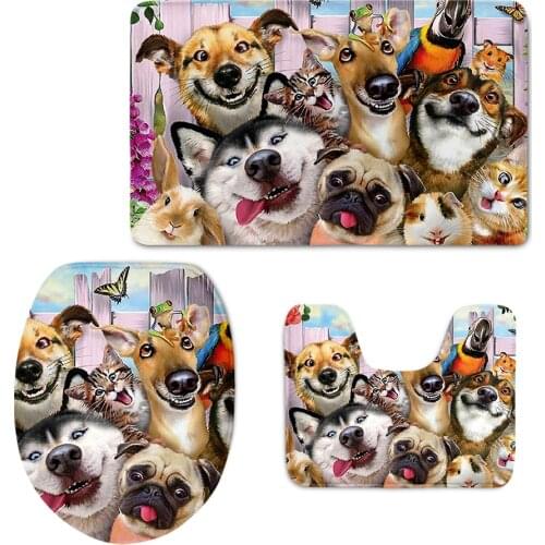 2021 Decoration Bathroom Toilet Seat Case Soft Warmer Carpet Cute 3D Animal Selfie Dog Print Toilet Lid Cover WC Floor Area Rugs