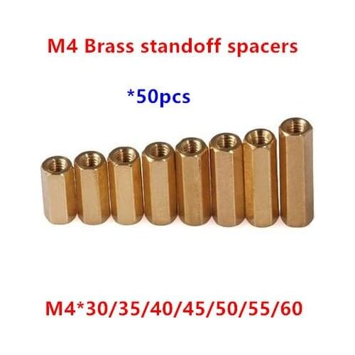 50pcs 4mm Thread M4 Hex Brass Standoff spacer Female to Female Spacing Screws Brass Long Nuts M4*30/35/40/45/50/55/60mm