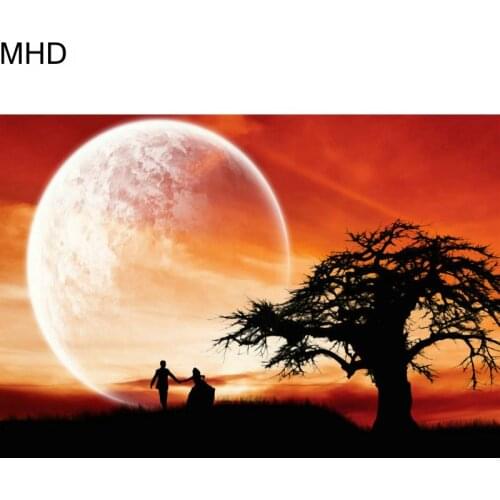 5D DIY Diamond Painting Sunset Tree Landscape Full Square & Round Diamond Cross Stitch Animal Wall Sticker Art Home Decor Kit