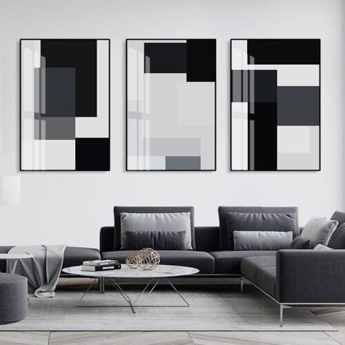 Abstract Black White Block Geometric Canvas Painting Wall Art Poster Print Pictures for Living Room Home Decoration Interior