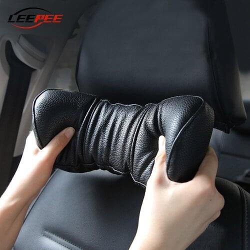 Black PU Leather Car Neck Pillows Seat Bracket Rest Cushion Comfortable High Quality 3D Memory Foam Auto Accessories Universal