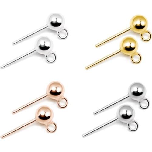 Aiovlo 925 Sterling Silver Fine Jewellery Findings Earring Ear Pin Ball Beads Head Earring for Jewelry Making Size 3 4 mm
