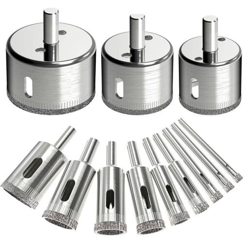 BMBY-12Pcs Diamond Drill Bits Glass Tile Hole Saw Bits Set, Hollow Core Drill Bits, Extractor Remover Hole Saws for Glass, Cer