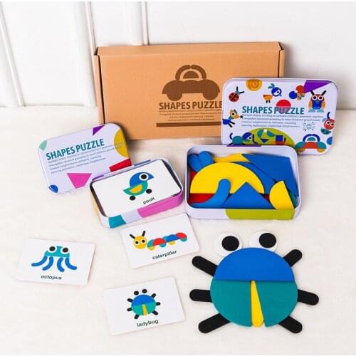 Wooden Puzzle Toys with Iron Box Early Educational Jigsaw Puzzle Cartoon Traffic Animal Cognition for Baby Early Learning Gift