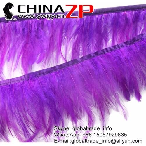 Cheap Wholesale CHINAZP Factory 2yards/lot Length 5~6inch Fuchsia DIY Rooster Neck Hackle Feather Trim