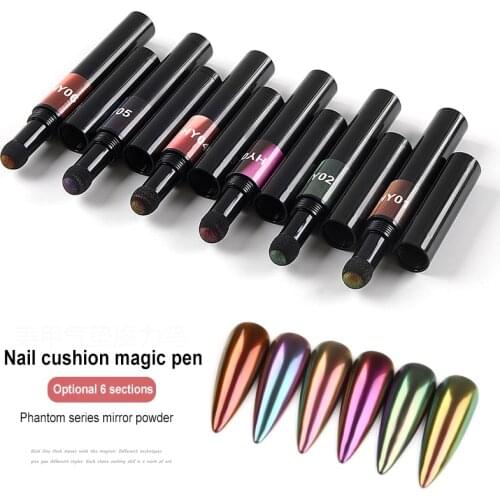 Nail Art Manicure Makeup Nail Glitter Chrome Holographic Mirror Effect Metal Powder Air Cushion Magic Powder Pen Dropship TSLM1