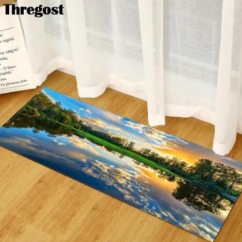 Thregost Long Floor Mats Scenic Printed 3D Doormats Polyester Flannel Hallway Door Rugs Indoor Anti-Slip Kitchen Carpet Washable