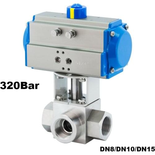 DN8/DN10/DN15 32Mpa 300bar High Pressure Ball valve 3 Way Stainless steel SS304 Pneumatic Ball Valve 1/4 3/8 1/2 T L Type