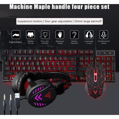 104-Key Gaming Keyboard Mouse Headset Kit LED Backlight Wired Keyboard Over Ear Headphone Keyboard Mouse Combos For Computer#g3