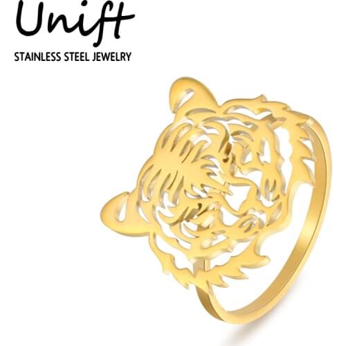 Unift Animal Tiger Head Zodiac Hollow Stainless Steel Ring Aesthetic Bague Anniversary Gift Anillos Jewelry Fashion Classic