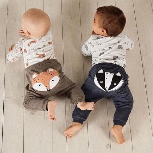 Newborn Baby Boy Girl 0-18M Fox print Tops Romper Long Pants Autumn Outfits Clothes