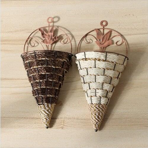 Simulation Vase Triangle Basket Gardening Greening Flower Pot Mesh Bag Hand-woven Plant Hanging Basket Tapestry Wall Decoration