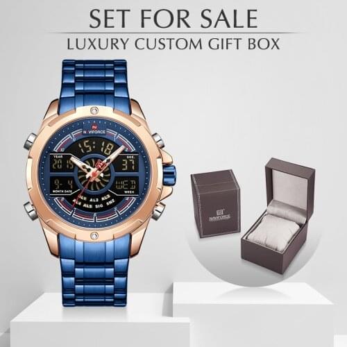 NAVIFORCE Men’s Watch with Box Men Sports Quartz Watches Set for Sale Men Stainless Steel LED Digital Clock Male Waterproof