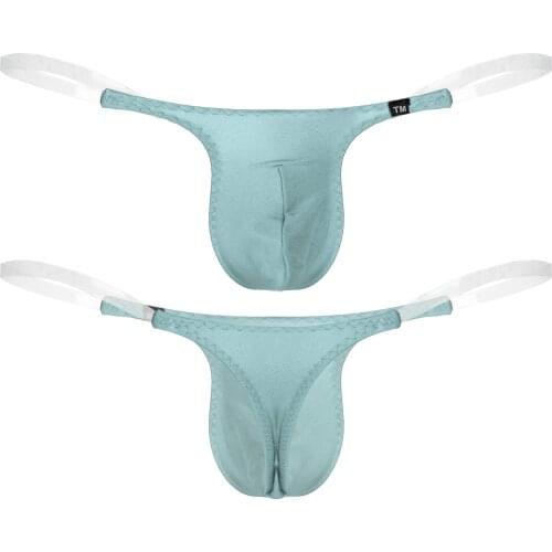 Mens Transparent Elastic Waistband Low Waist T-back Bikini Bottom Sexy Underpants Bulge Pouch G-string Thong Lingerie Underwear