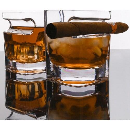 2Pcs Set Creative Lead-Free Clear Crystal Whiskey Glass Wine Brandy Beer Water Thickened Square Wine Glass For Home Bar Party