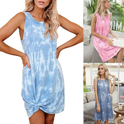 2021 spring and summer new womens tie-dye gradient loose vest sleeveless dress hot sale