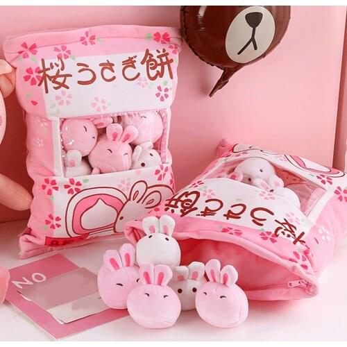 Plush Mini Dolls Cherry Blossoms Bunny Soft Toy Simulation Doll Soft Sofa Cushion for Girl Bedroom Decoration