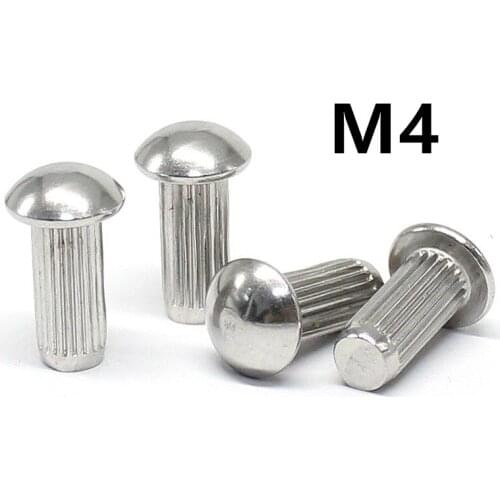 100PCS M4x6/8/10/12/14/16mm 304 Stainless Steel Semi Button Round Head Knurled Shank Solid Rivet GB827 for Label Name Plate