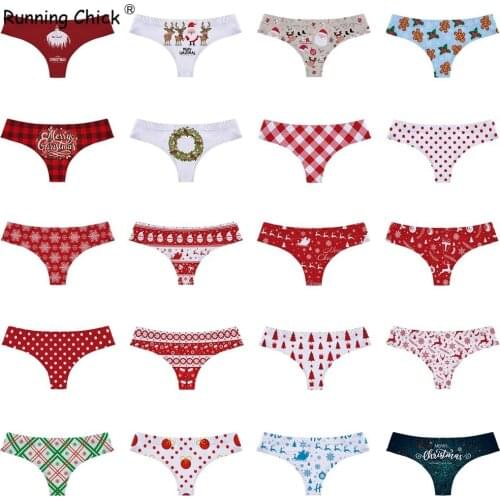 Running Chick Santa Claus Snowflake Letter Printing Sexy Breathable Girls Low Waist Sexy Thong, Sexy Underwear Women