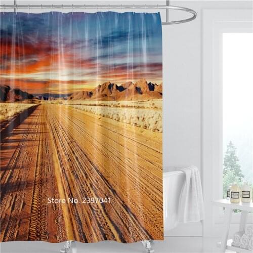 Road Highway Natural Scenery Shower Curtain Washable Partition Curtain Waterproof and Mildew Proof Hook Adult Bathroom Gift