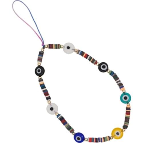 Turkey Evi Eyes Soft Pottery Bead Mobile Phone Strap Lanyard for Women Boho Ethnic Anti-lost Phone Cord Chain Rope Jewelry