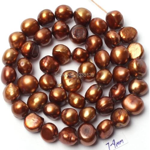 High Quality 7-9mm Brown Natural Freshwater Pearl Irregular Shape DIY Gems Loose Beads Strand 15" Jewelry Accessory w1070
