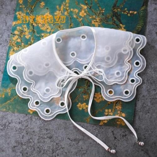 High Quality Sweater Double Layer Pearl Buttons Lace Necklace Vest Blouse Detachable Collar Detachable 1pcs