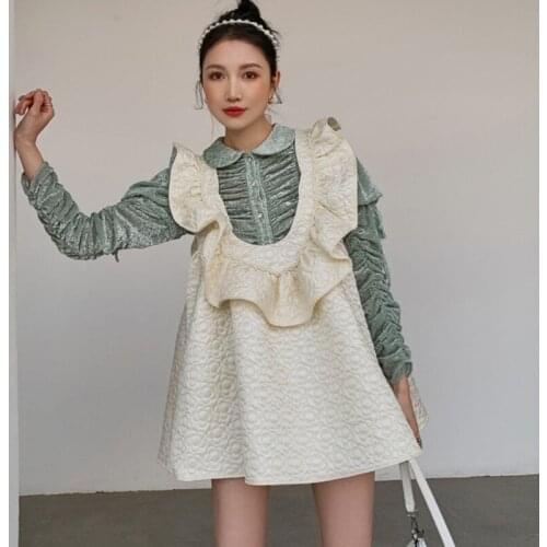 2021 new arrival green color turn-down collar long-sleeved loose fashion green color Korean style shirt for women C875