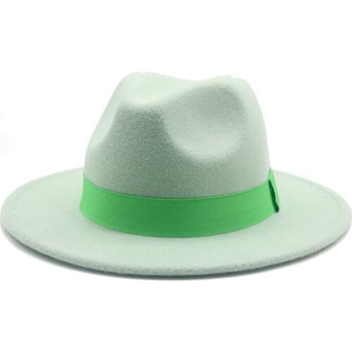 Women hats felted fedora wide brim belt ribbon band solid classic formal dress wedding fedora hats green red vintage felted hats