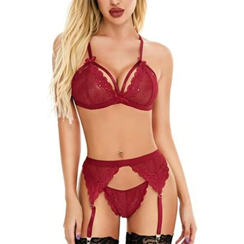 Women Three-piece Sexy Lingerie Set Lace Backless Underwear + Panties + Waistband Seamless Underwear Backless Vest