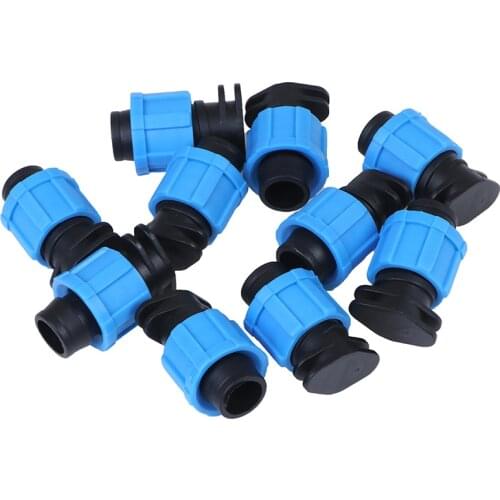 10PCS/Lot 16mm Drip Irrigation Tape End Plug Pipe Fitting Connectors w Thread Lock for Garden Watering System Greenyhouse