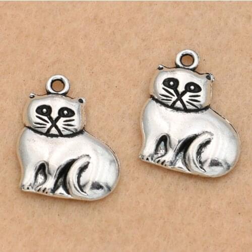 20pcs Tibetan Silver Plated Cat Charms Pendants for Jewelry Making Necklace Accessories Handmade DIY 19x16mm