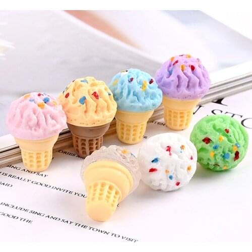 15Pcs Simulation Colorful Ice Cream Miniature Figure Resin Cabochon Fake Food Doll Play DIY Scrapbooking Accessories Decoration