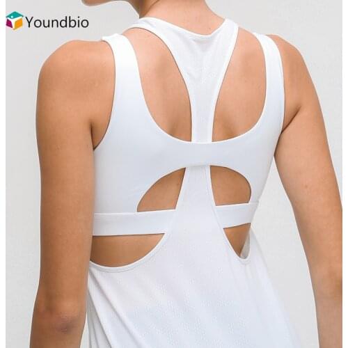 YOUNDBIO 2 in 1 Backless Yoga Shirts 2021 Summer 2 Piece Set Sports Vest Sleeveless Sexy Underwear Female Loose Fitness Tank Top