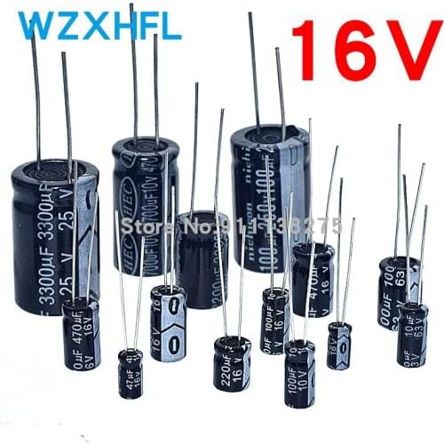 20pcs Aluminum Electrolytic Capacitor 16V 22UF 33UF 47UF 100UF 220UF 330UF 470UF 680UF 1000UF 1500UF 2200UF 3300UF 4700UF