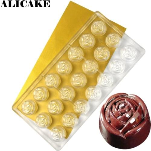 3D Chocolate Bar Mold Polycarbonate Rose Flowers Baking Molds Plastic Chocolate Candy Form Mould Baking Pastry Bakery Tools