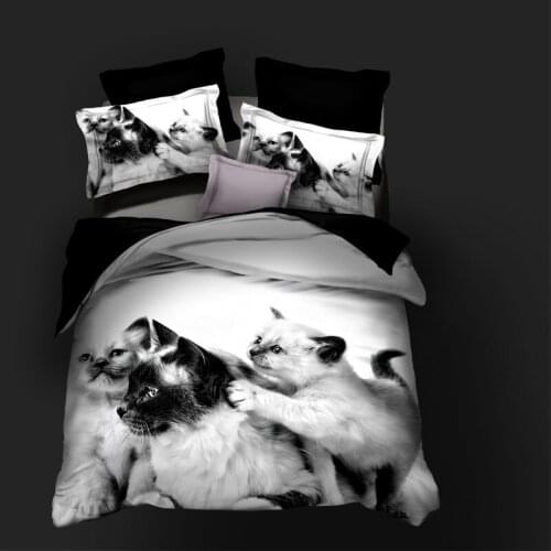 3D Duvet Cover Sets Bedding Sets Quilt Cover and Pillowslip 150*200 175*220 200*200cm Design Cat White Home Textile in Stock