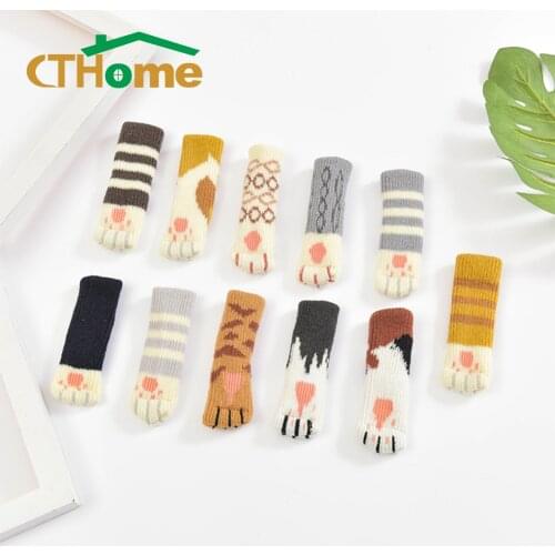 4pcs Table And Chair Foot Pad Foot Cover Protective Cover Cat Claw Knitted Socks Mute Wear-resistant Non-slip Mat Home Mat