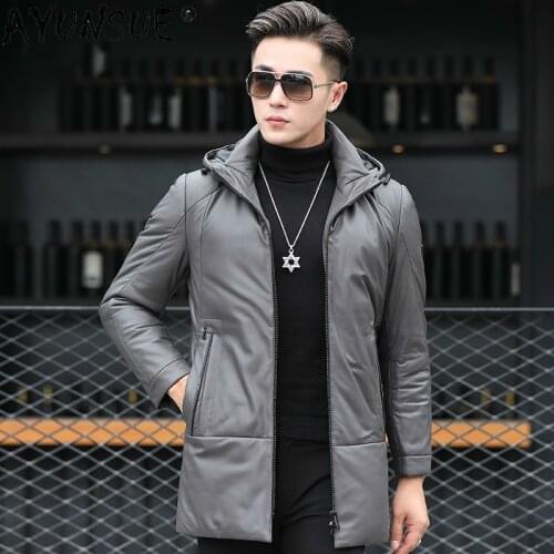 AYUNSUE Genuine Leather Down Jacket Mens Clothing Hooded Clothes Sheepskin Warm Coat Male 2020 Winter Parkas Ropa Hombre LXR539