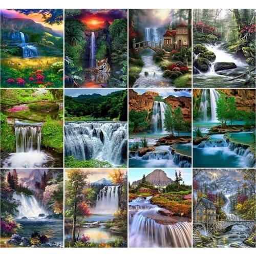 AZQSD 40x50cm Painting By Number Canvas Kits Waterfall DIY Unique Gift Coloring By Numbers Landscape Home Living Room Art Craft