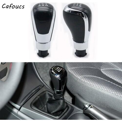 Cafoucs Car Leather Manual Stick Gear Shift Knob Lever Shifter 5 Speed For Peugeot 206 207 301 307 308 408 508 Citroen C4