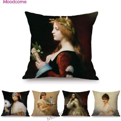Jules Joseph Lefebvre French Artist Neoclassical Maid Beautiful Girl Lady Oil Painting Art Sofa Throw Pillow Case Cushion Cover